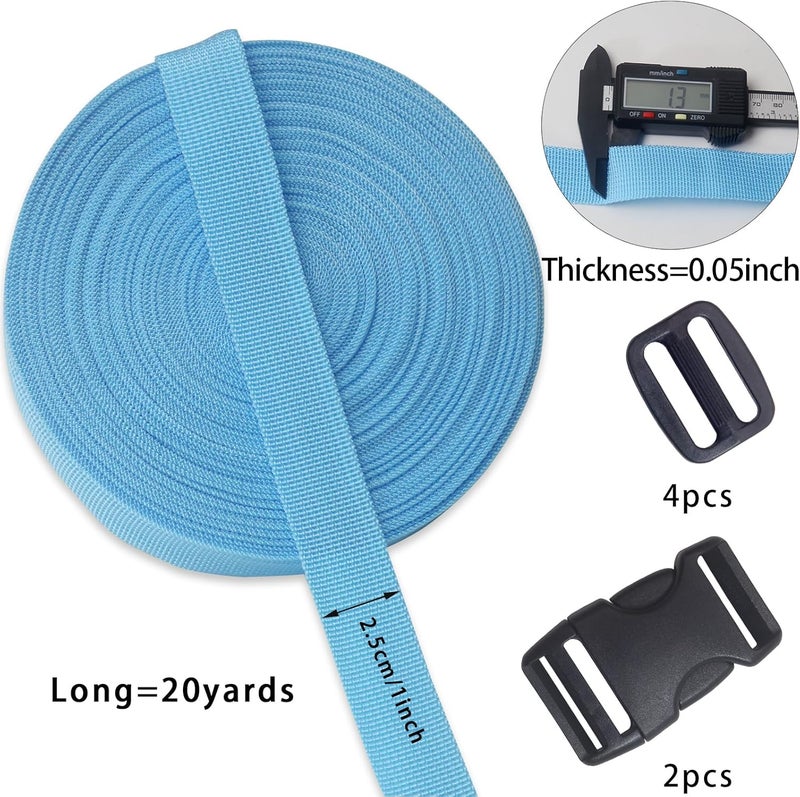 ZHFMLY 1 Inch Webbing Straps - 20 Yards Turquoise Blue Polypropylene Straps with Buckles for Backpack, Climbing, Outdoor & Indoor Gear, Sewing, Cloth, DIY Bags, Lawn Chair Replacement, and Seat Belts - Image 2